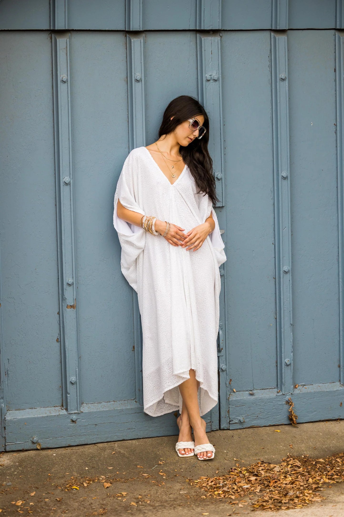 Ivory Sequin Caftan by Jennafer Grace