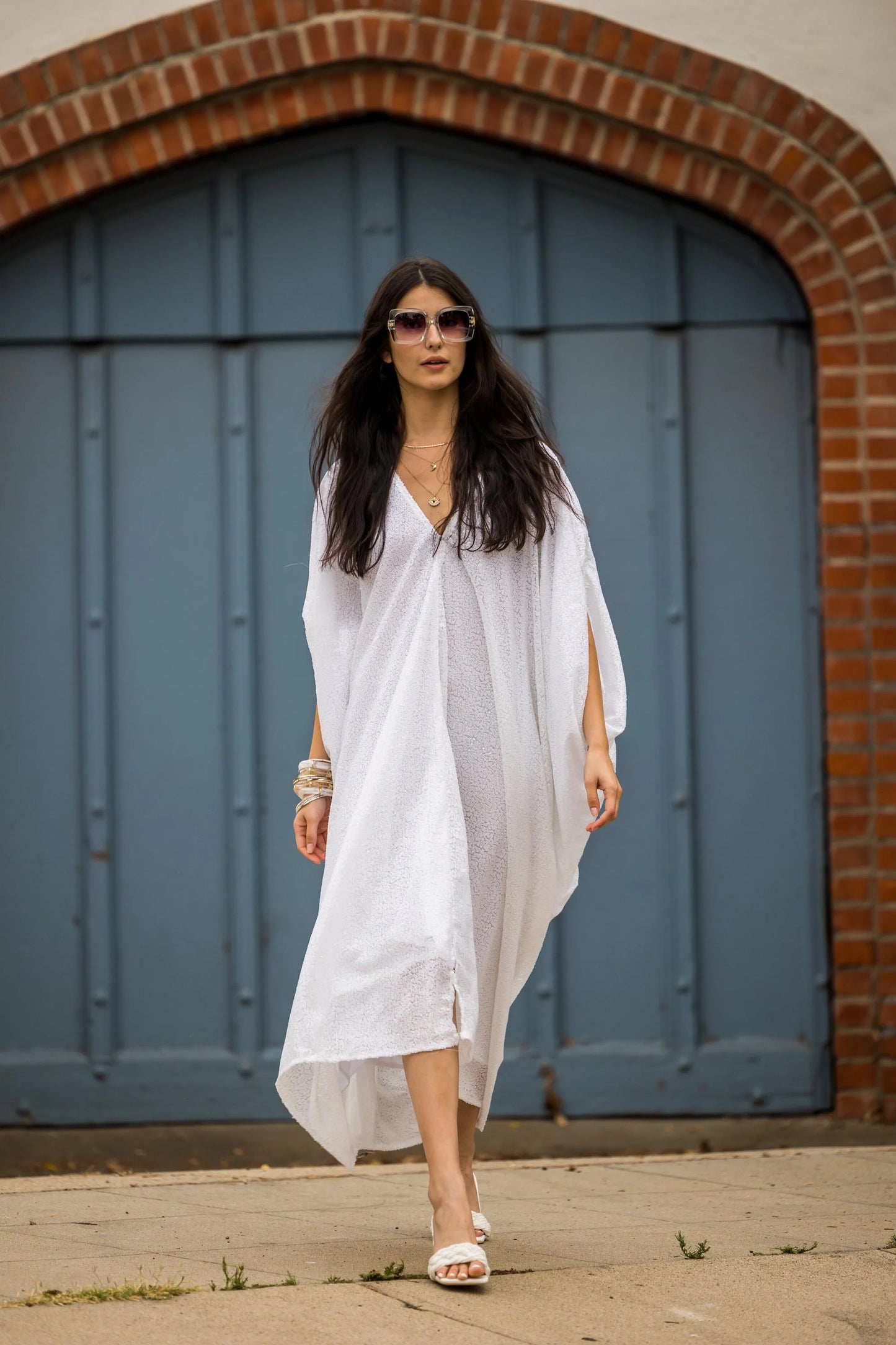 Ivory Sequin Caftan by Jennafer Grace
