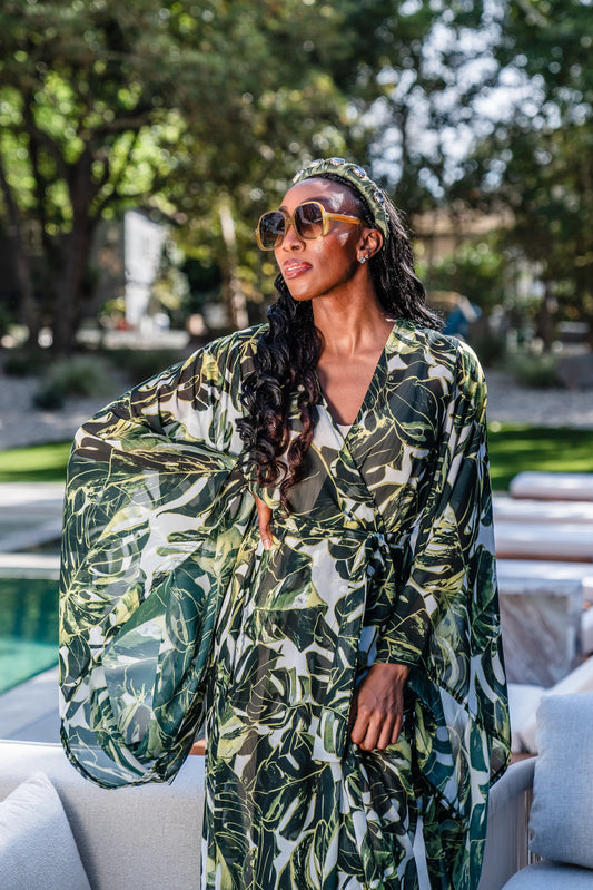 Mallorca Palms Blanc Kimono by Jennafer Grace
