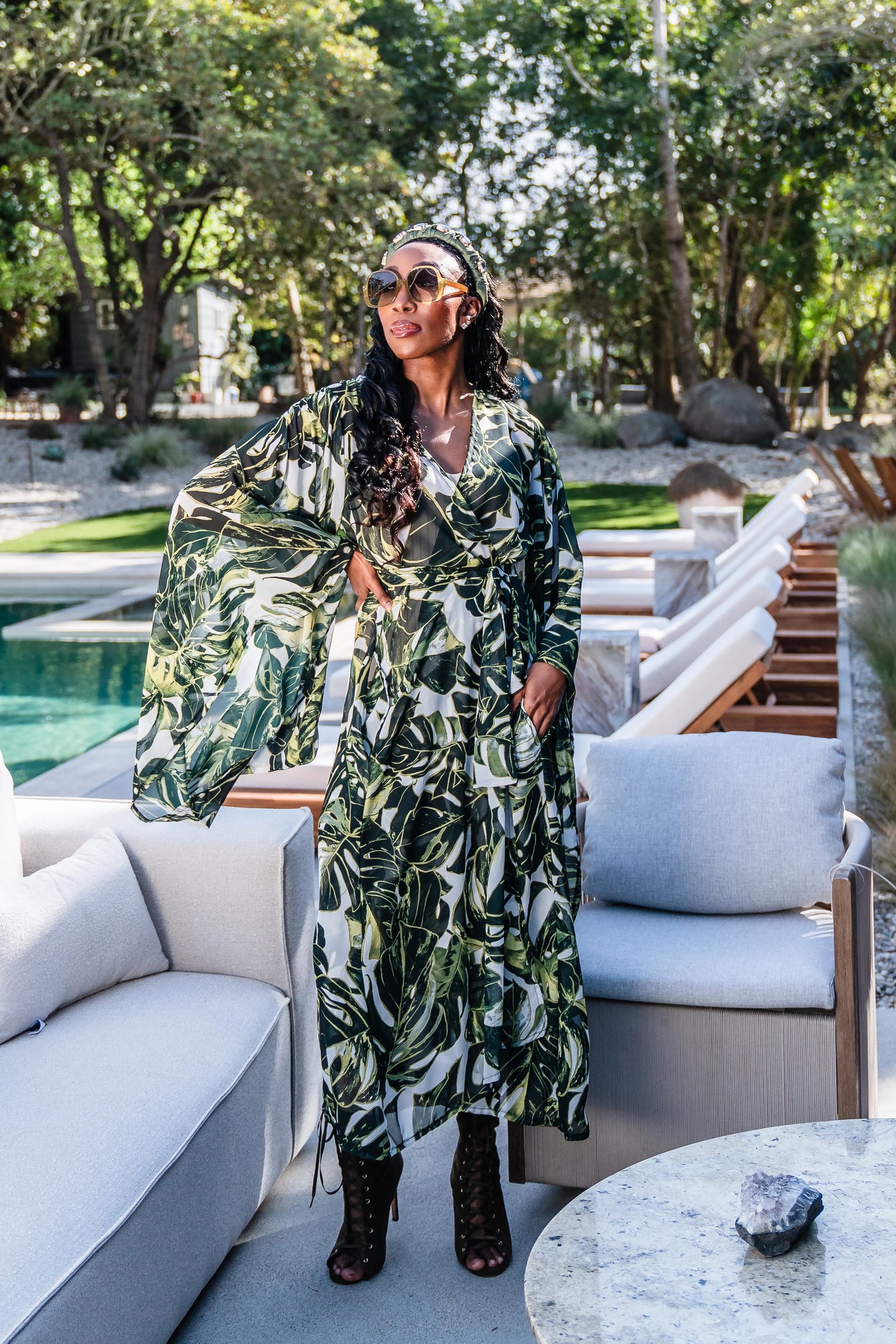 Mallorca Palms Blanc Kimono by Jennafer Grace