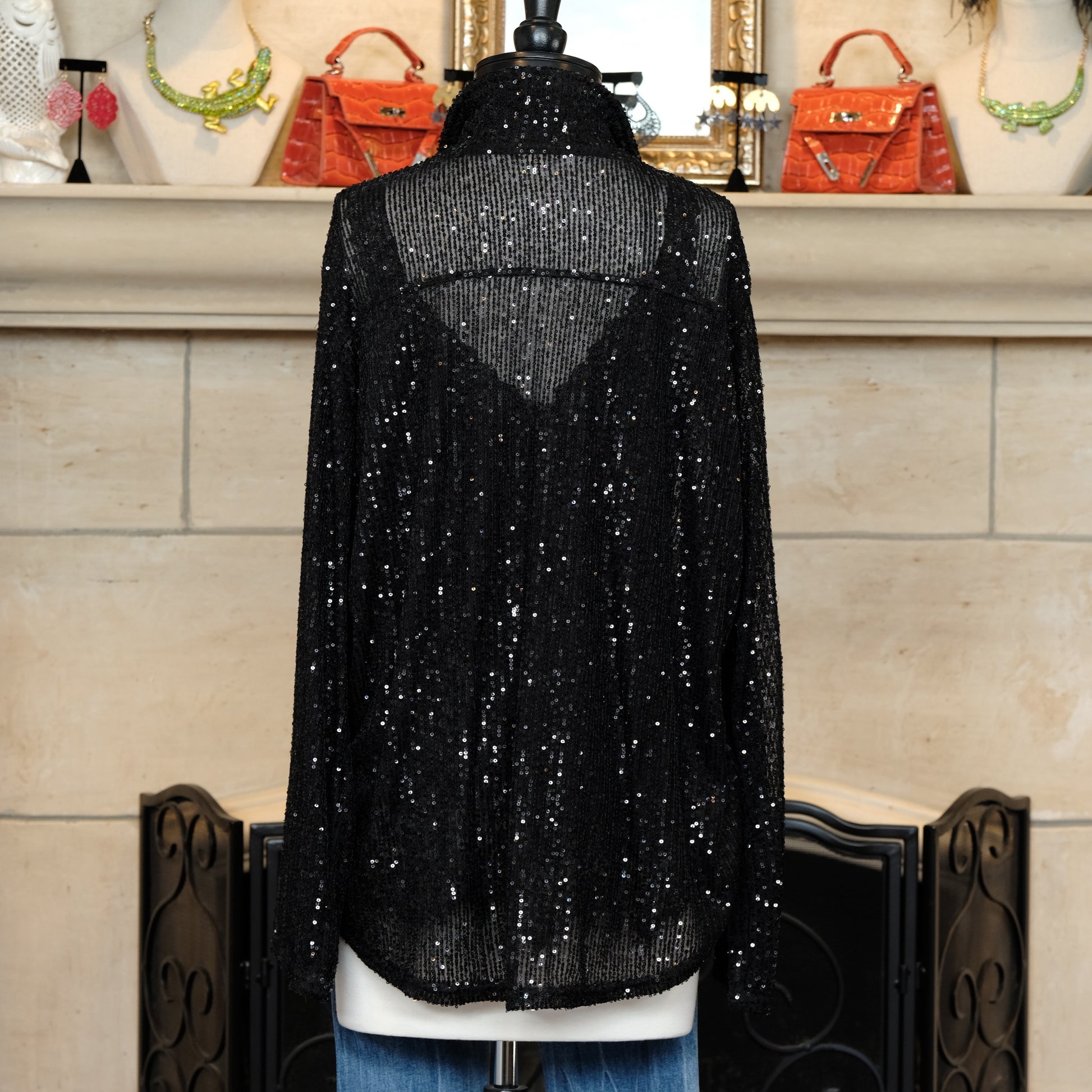 Black Sequin Shirt – Chateau Bel Age Boutique