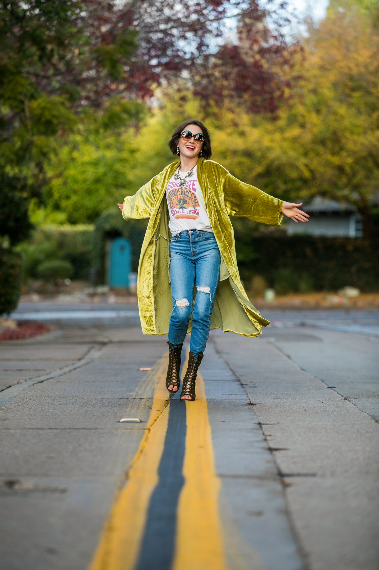 Chartreuse Vintage Silk Velvet Koi Duster by Jennafer Grace