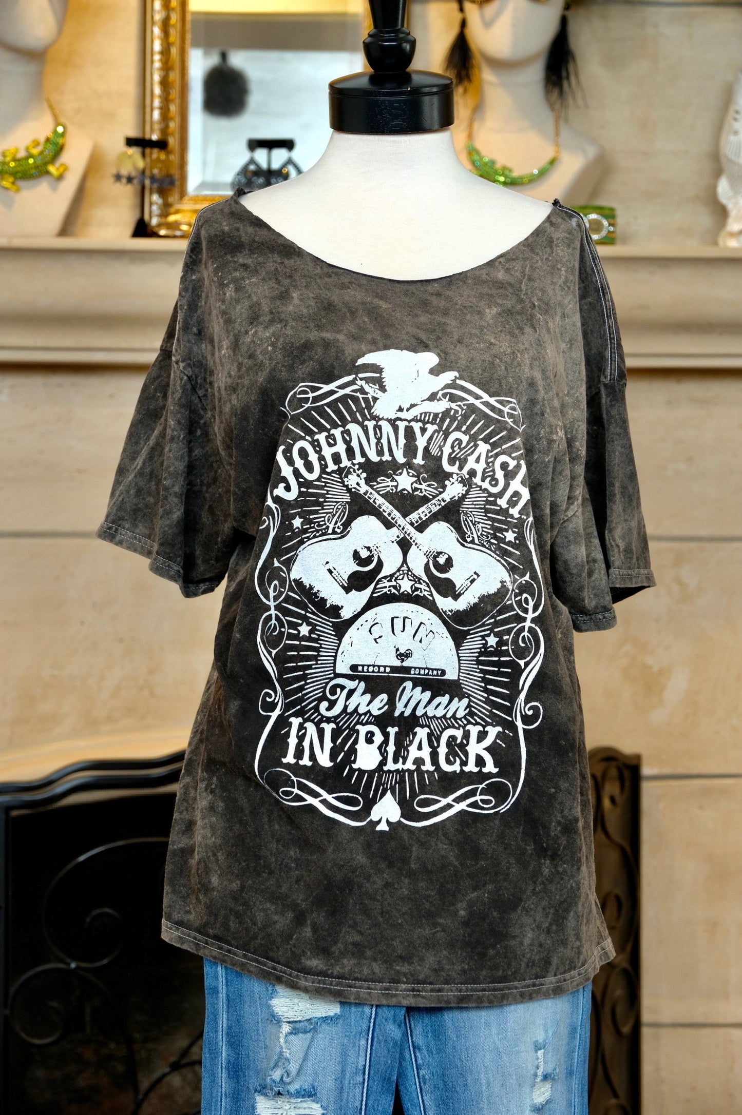 Johnny Cash Black Mineral Wash T-Shirt