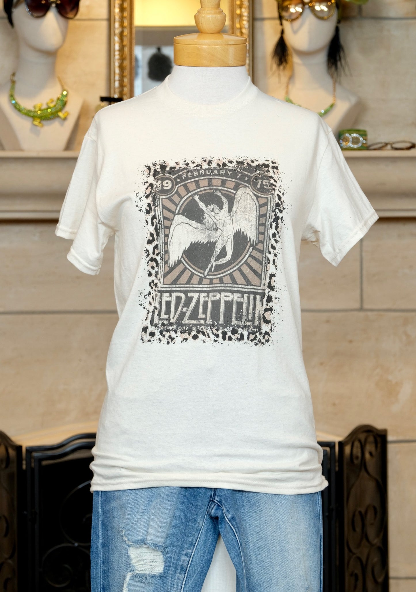 Led Zeppelin Leopard Boarder Ivory T-Shirt