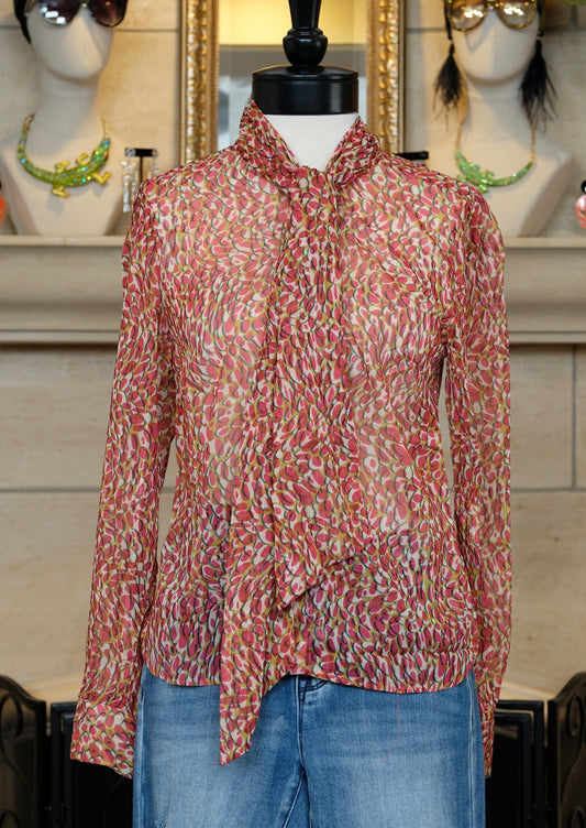 Red Gold Leaf Chiffon Blouse