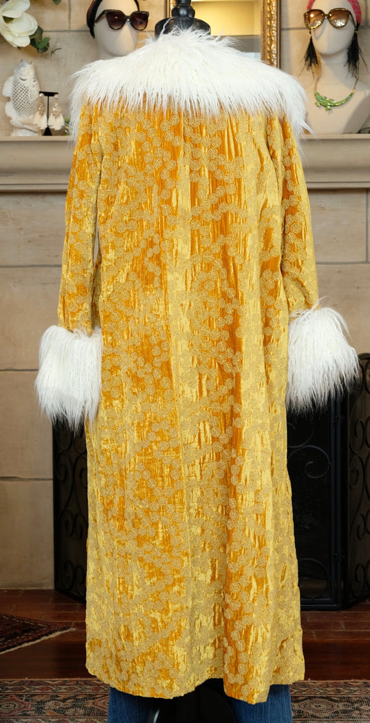 Penny Sunshine Embroidered Silk Velvet Faux Fur Coat by Jennafer Grace