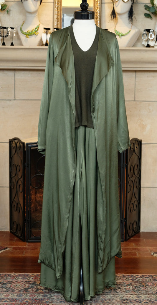 Collette Satin Duster in Olive