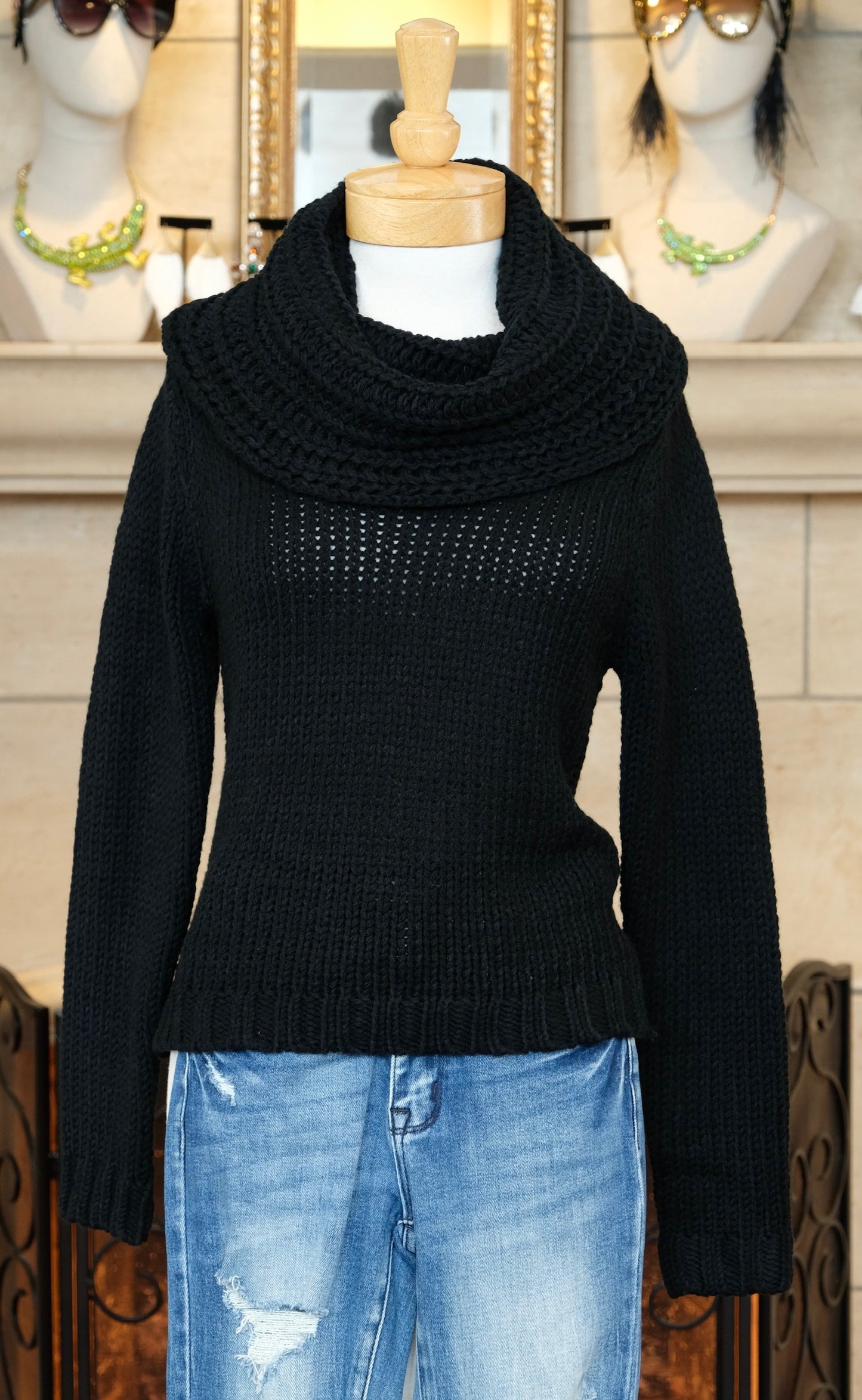 Inky Black Turtleneck Knit Sweater