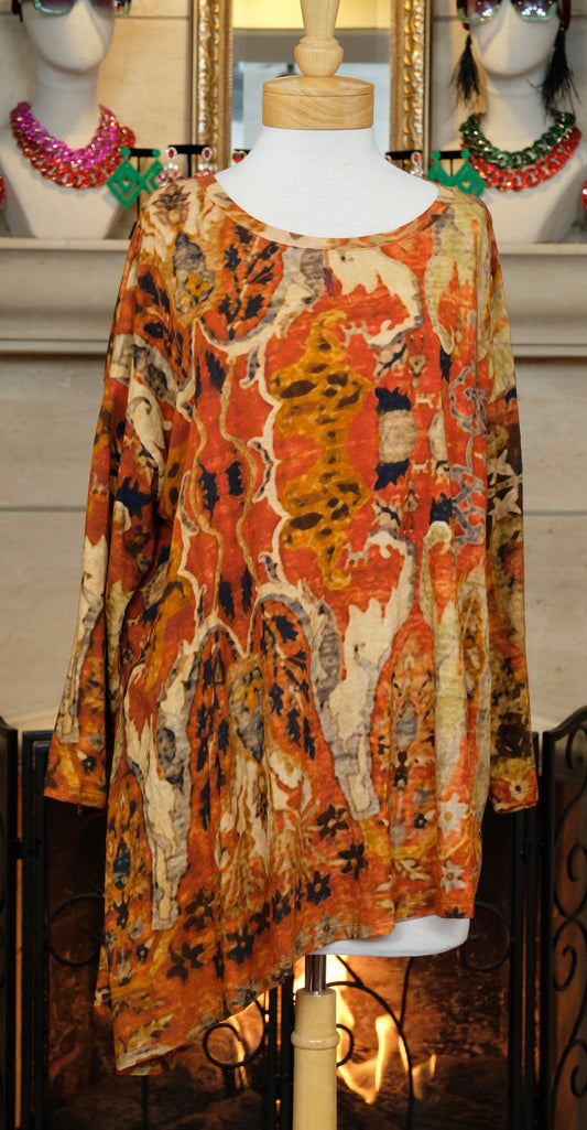 T-Shirt Long Sleeve in Rust Rug By Krista Larson
