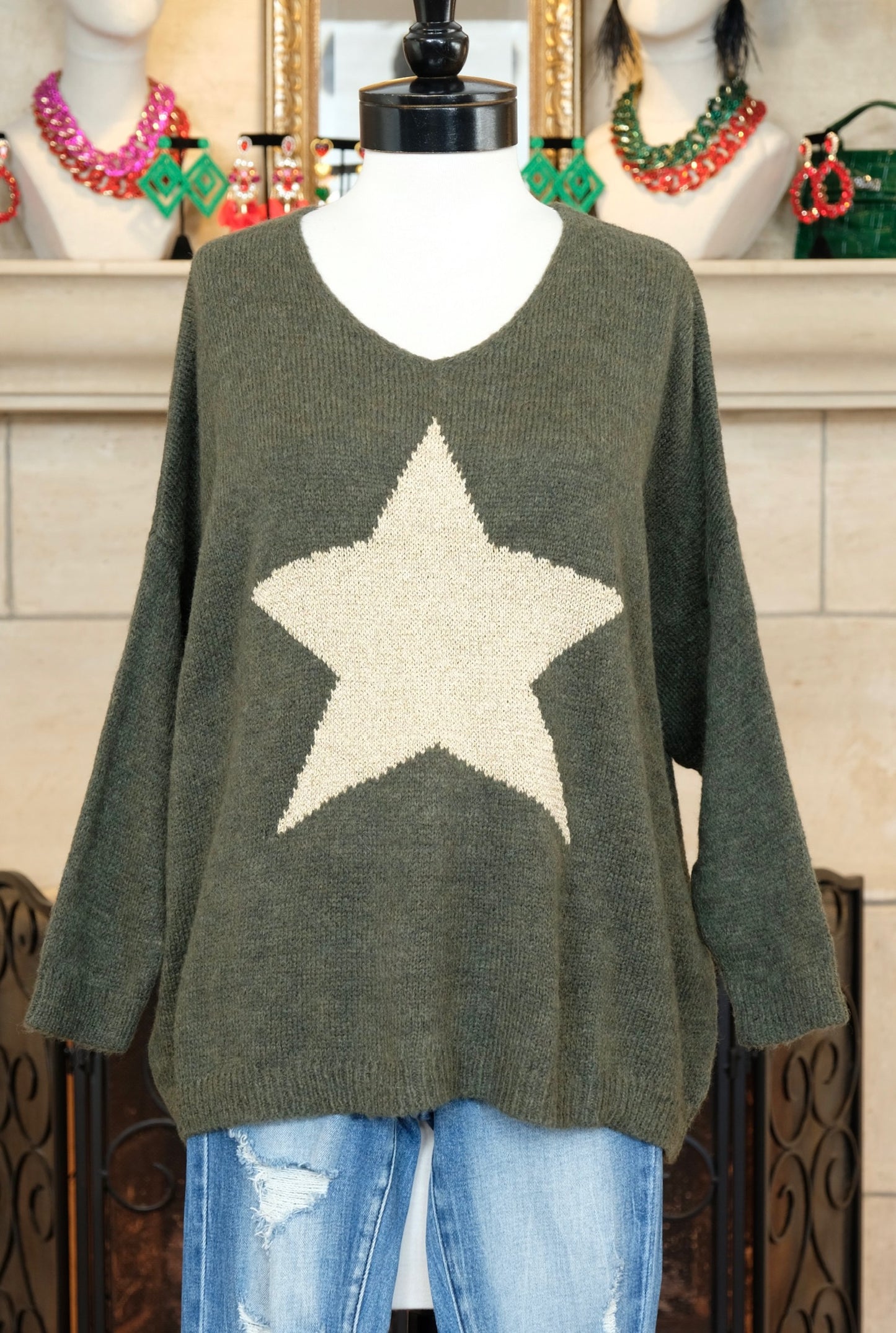 Golden Star Military Green Sweater