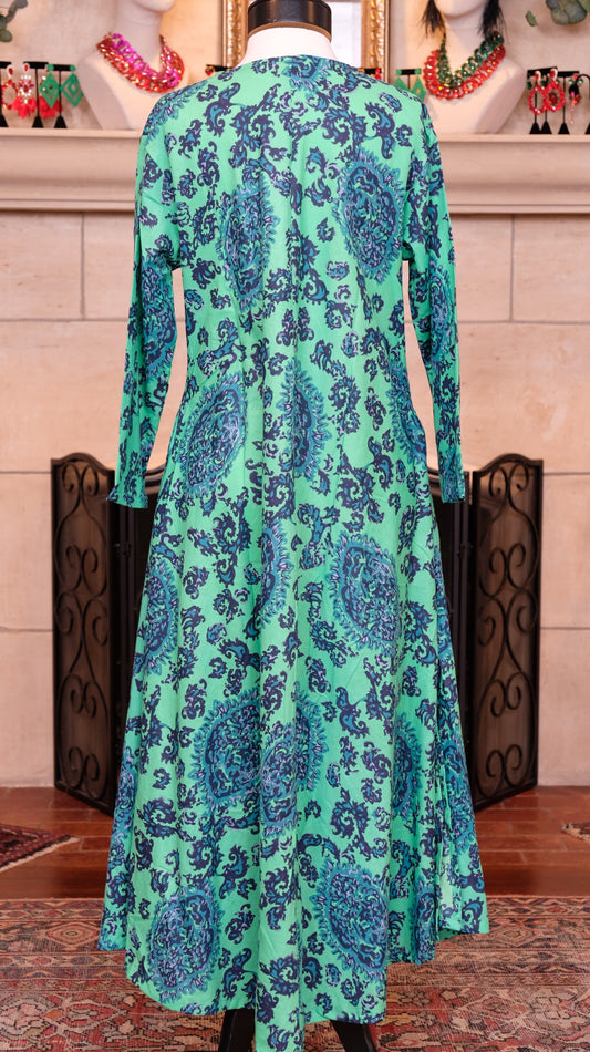 Paradise Dress in Green Blue Sea Cotton
