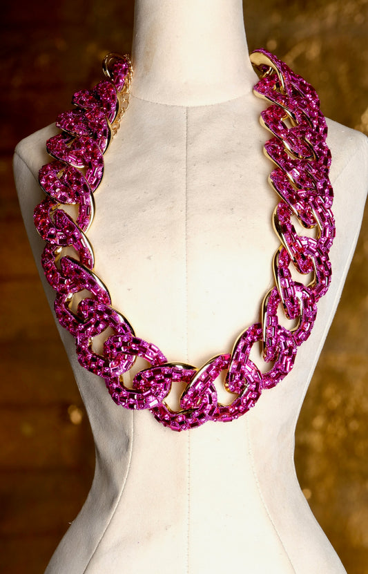 Big Deal Chain Necklace in Hot Pink