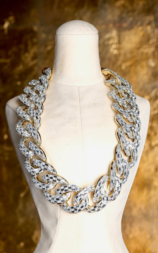 Big Deal Chain Necklace in Crystal Clear & Gold