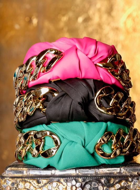 Big Deal Gold Chain Headband in Hot Pink