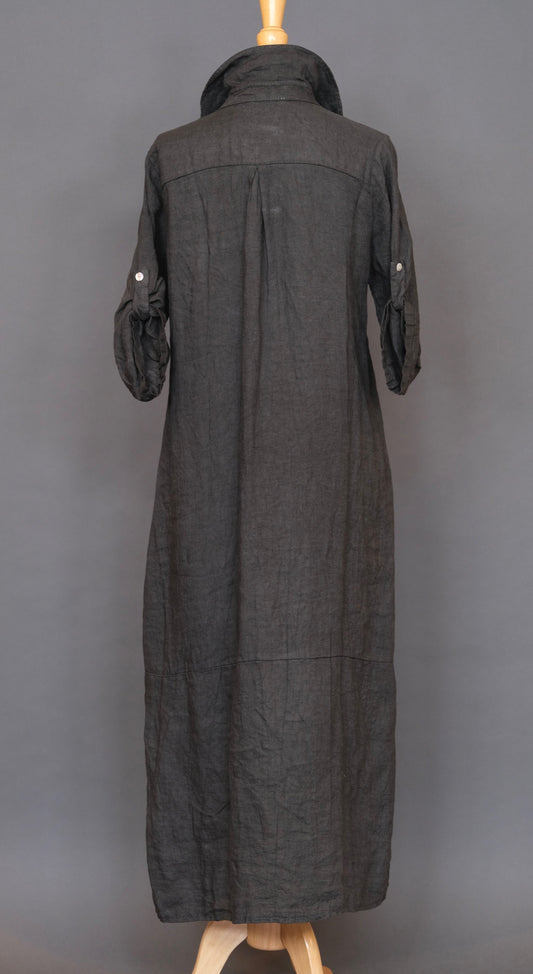 Lined Up Linen Duster in Charcoal