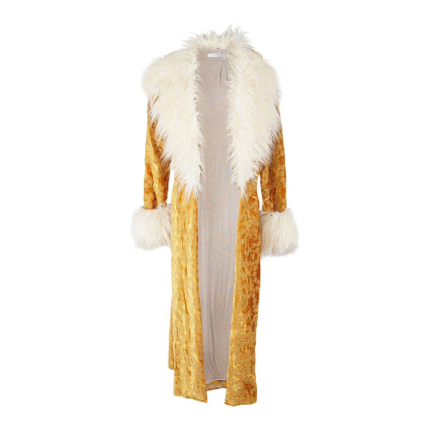 Penny Sunshine Embroidered Silk Velvet Faux Fur Coat by Jennafer Grace