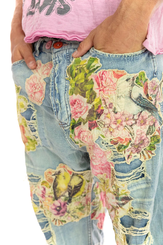 Floral Appliqué Miner Denims by Magnolia Pearl